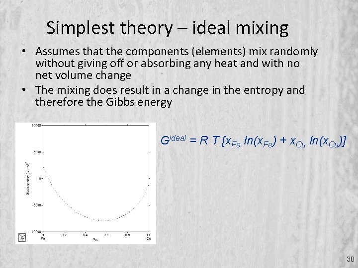 Simplest theory – ideal mixing • Assumes that the components (elements) mix randomly without