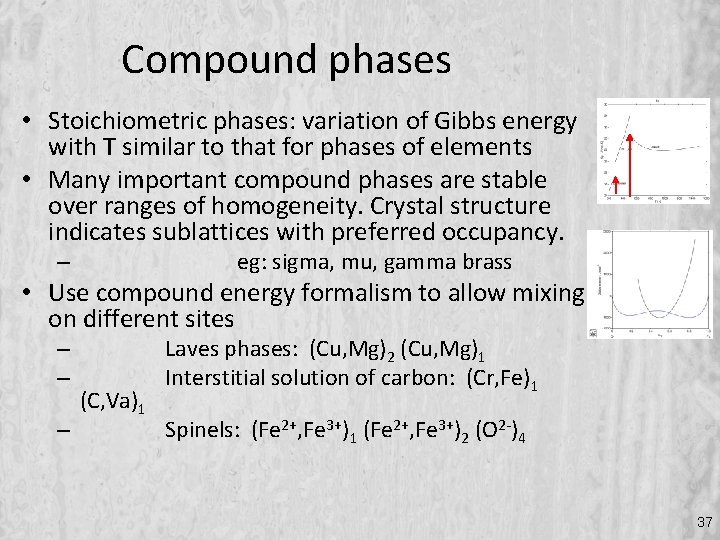 Compound phases • Stoichiometric phases: variation of Gibbs energy with T similar to that