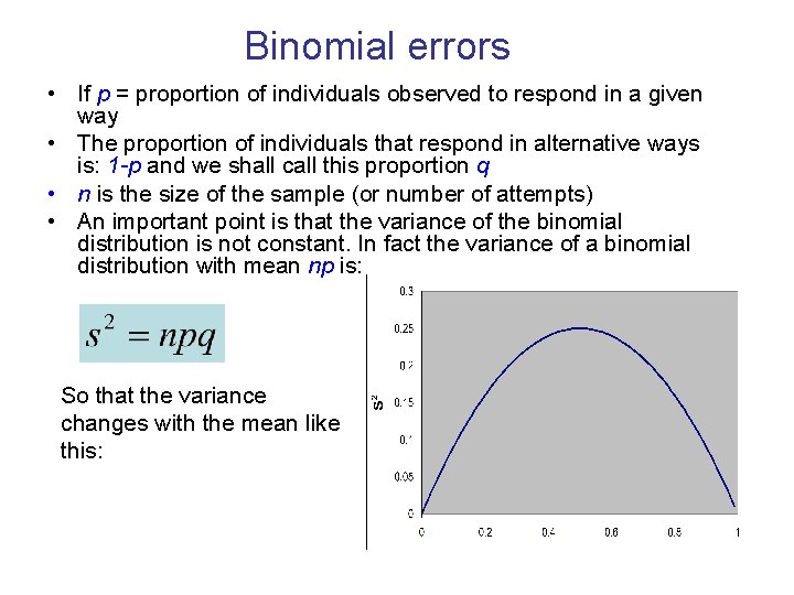 Binomial errors • If p = proportion of individuals observed to respond in a