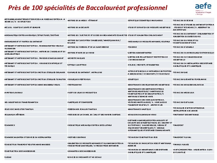 Près de 100 spécialités de Baccalauréat professionnel ACCOMPAGNEMENT SOINS ET SERVICES A LA PERSONNE Près de 100 spécialités de Baccalauréat professionnel ACCOMPAGNEMENT SOINS ET SERVICES A LA PERSONNE