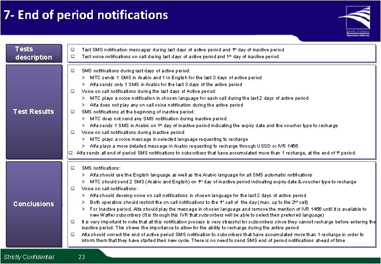 7 - End of period notifications Tests description q q Test Results q q 7 - End of period notifications Tests description q q Test Results q q