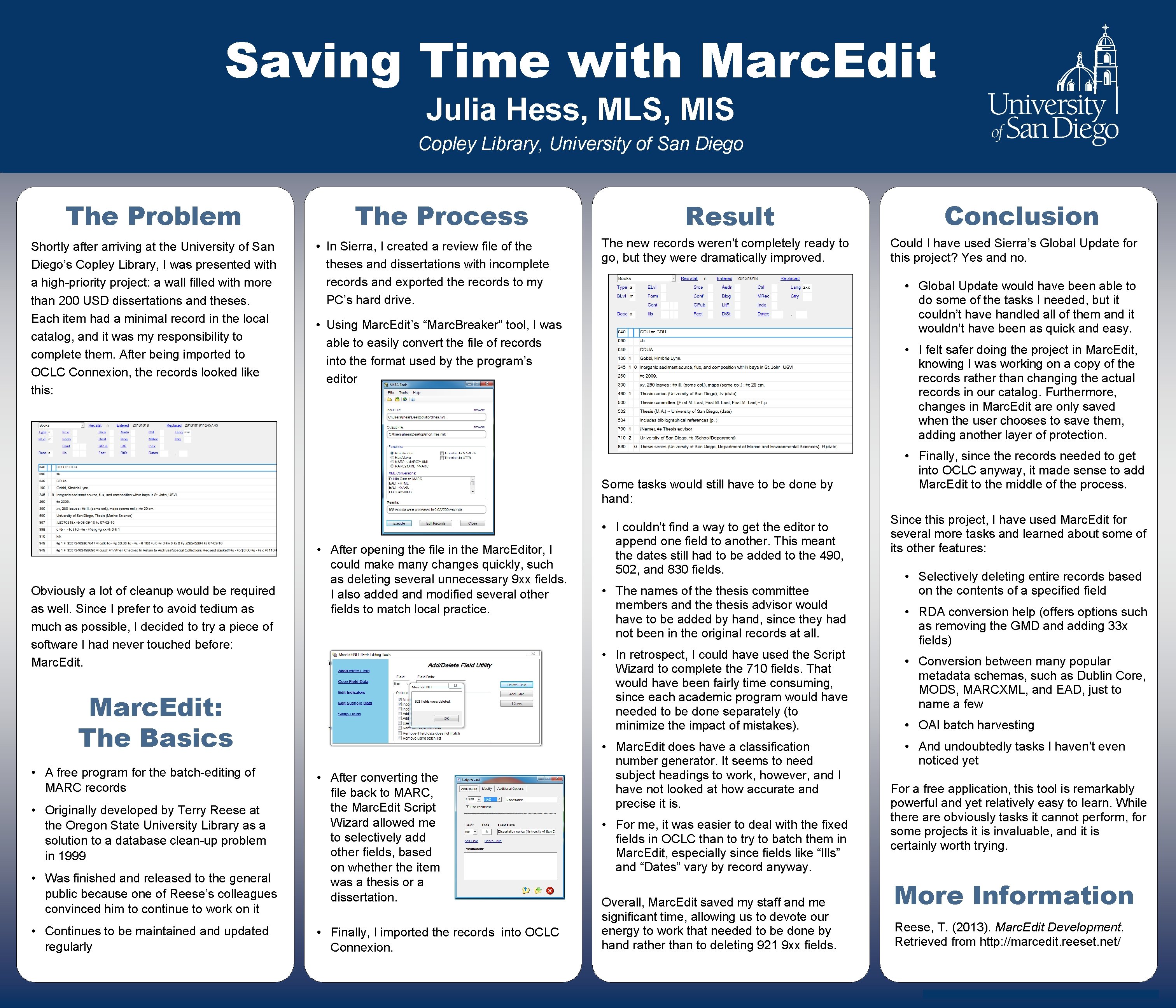 Saving Time with Marc. Edit Julia Hess, MLS, MIS Copley Library, University of San