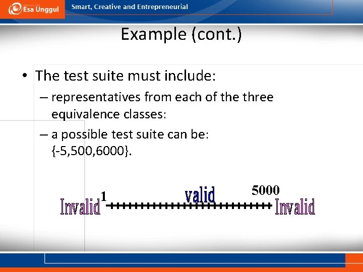 Example (cont. ) • The test suite must include: – representatives from each of