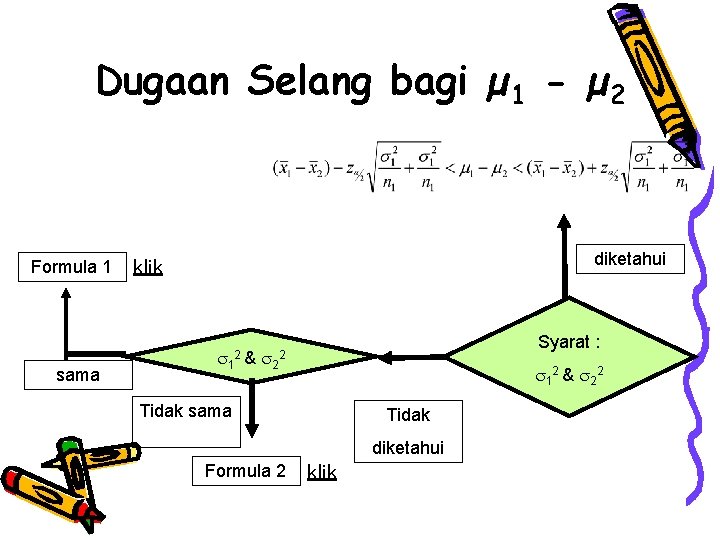 Dugaan Selang bagi µ 1 - µ 2 Formula 1 sama diketahui klik 1