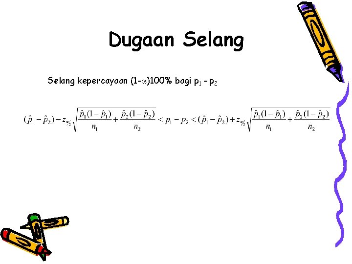 Dugaan Selang kepercayaan (1 - )100% bagi p 1 - p 2 