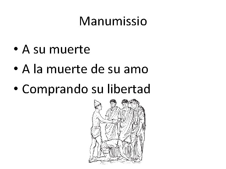 Manumissio • A su muerte • A la muerte de su amo • Comprando