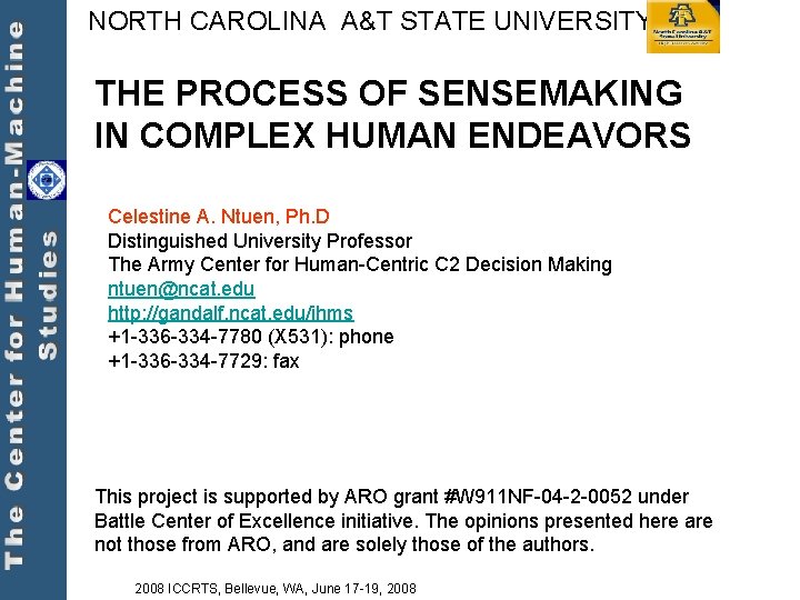 NORTH CAROLINA A&T STATE UNIVERSITY THE PROCESS OF SENSEMAKING IN COMPLEX HUMAN ENDEAVORS Celestine