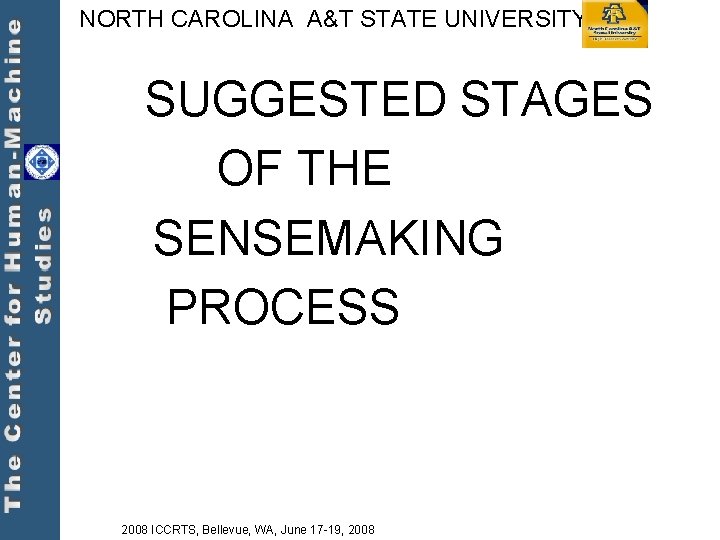 NORTH CAROLINA A&T STATE UNIVERSITY SUGGESTED STAGES OF THE SENSEMAKING PROCESS 2008 ICCRTS, Bellevue,