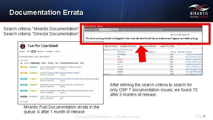 Documentation Errata Search criteria: “Mirantis Documentation” Search criteria: “Director Documentation” After refining the search