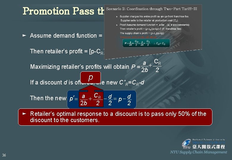 Promotion Pass through to Customers ► Assume demand function = a-bp (a, b are