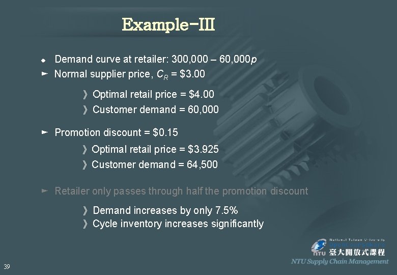 Example-III Demand curve at retailer: 300, 000 – 60, 000 p ► Normal supplier