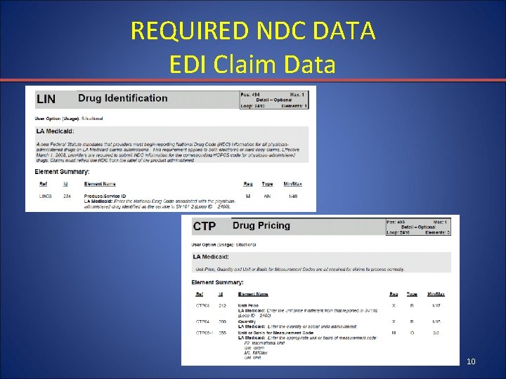 REQUIRED NDC DATA EDI Claim Data 10 