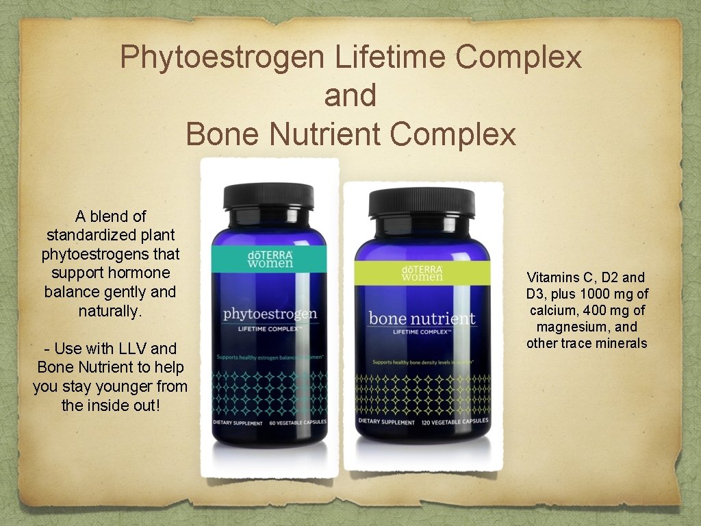 Phytoestrogen Lifetime Complex and Bone Nutrient Complex A blend of standardized plant phytoestrogens that