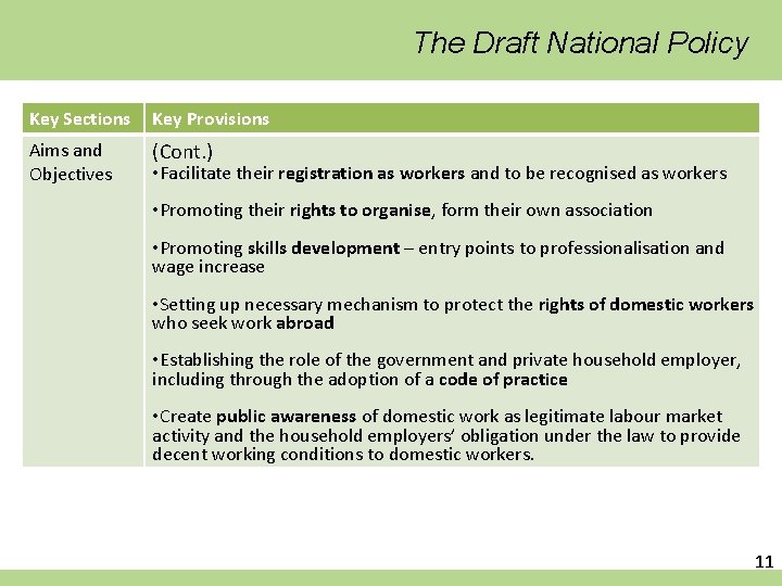 The Draft National Policy Key Sections Key Provisions Aims and Objectives (Cont. ) •