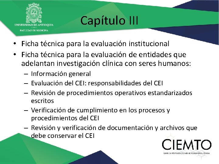 Capítulo III • Ficha técnica para la evaluación institucional • Ficha técnica para la