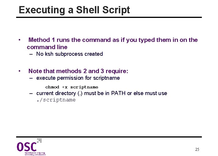 Executing a Shell Script • Method 1 runs the command as if you typed