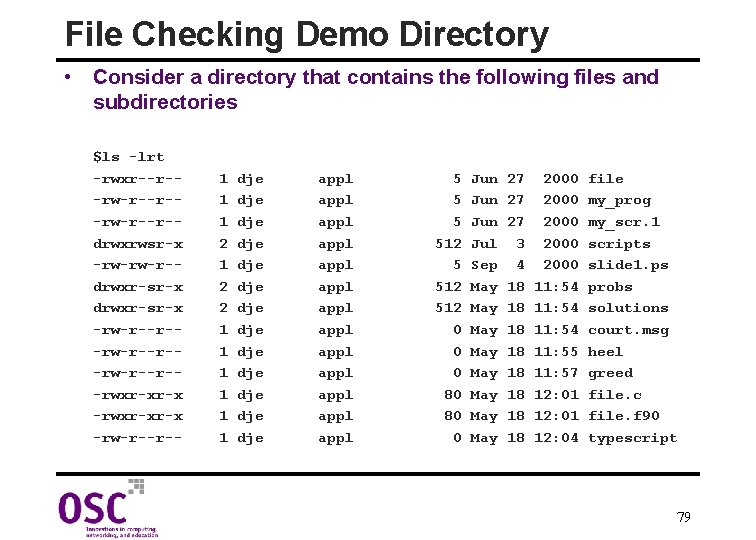 File Checking Demo Directory • Consider a directory that contains the following files and