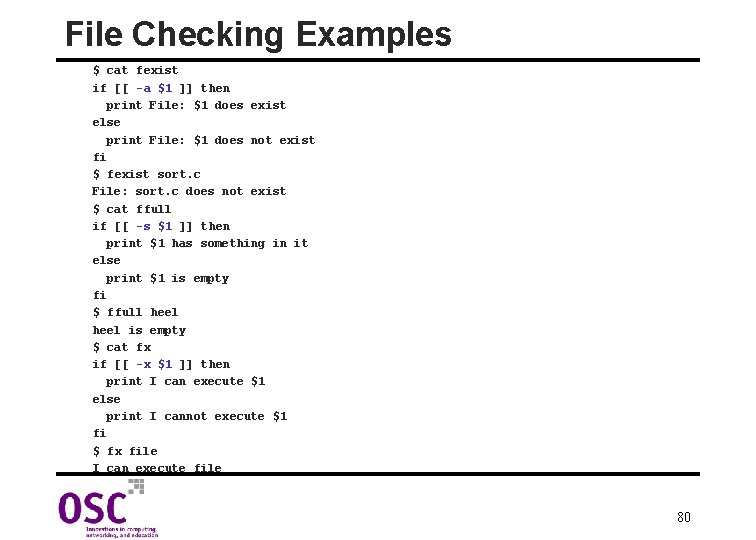 File Checking Examples $ cat fexist if [[ -a $1 ]] then print File: