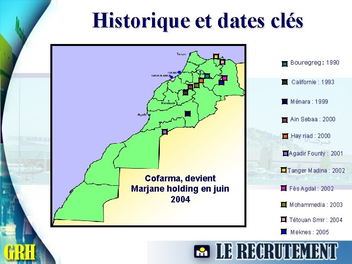 Historique et dates clés Bouregreg : 1990 Bouregreg : 1990 Californie : 1993 Ménara