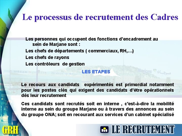 Le processus de recrutement des Cadres Les personnes qui occupent des fonctions d’encadrement au