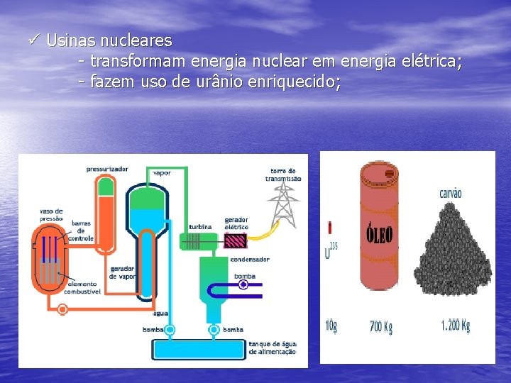 ü Usinas nucleares - transformam energia nuclear em energia elétrica; - fazem uso de