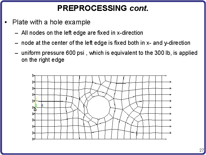 PREPROCESSING cont. • Plate with a hole example – All nodes on the left