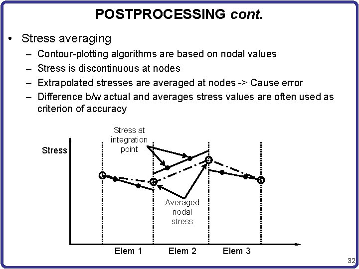 POSTPROCESSING cont. • Stress averaging – – Contour-plotting algorithms are based on nodal values