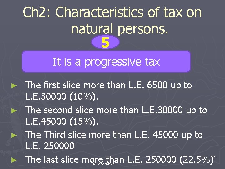Ch 2: Characteristics of tax on natural persons. 5 It is a progressive tax