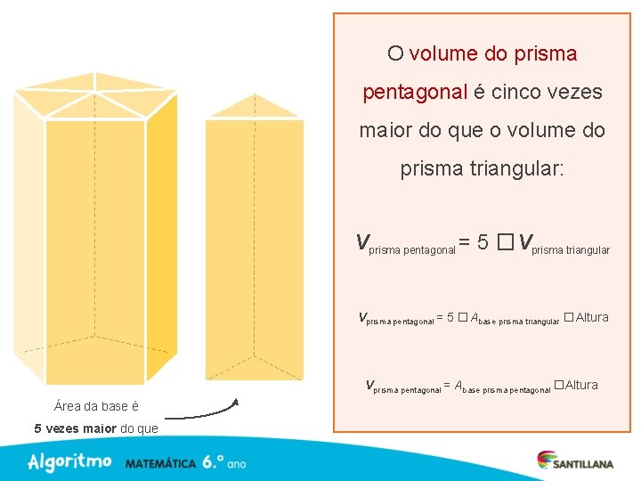 O volume do prisma pentagonal é cinco vezes maior do que o volume do