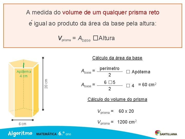 A medida do volume de um qualquer prisma reto e igual ao produto da