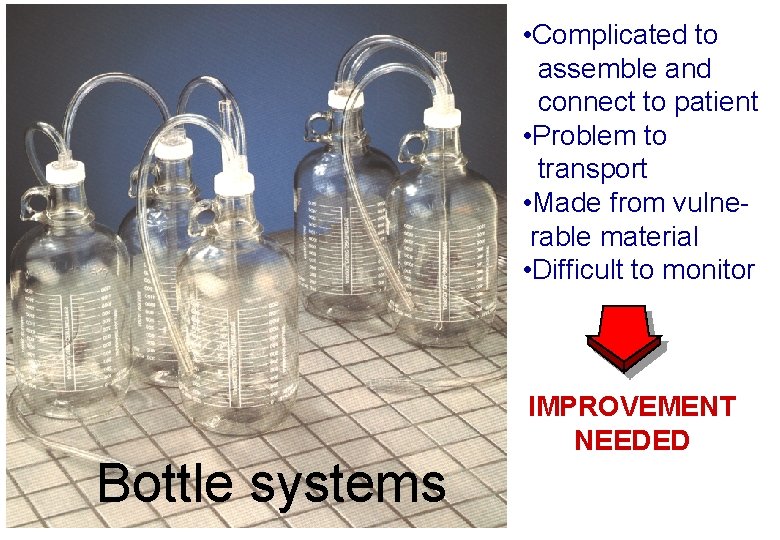  • Complicated to assemble and connect to patient • Problem to transport •