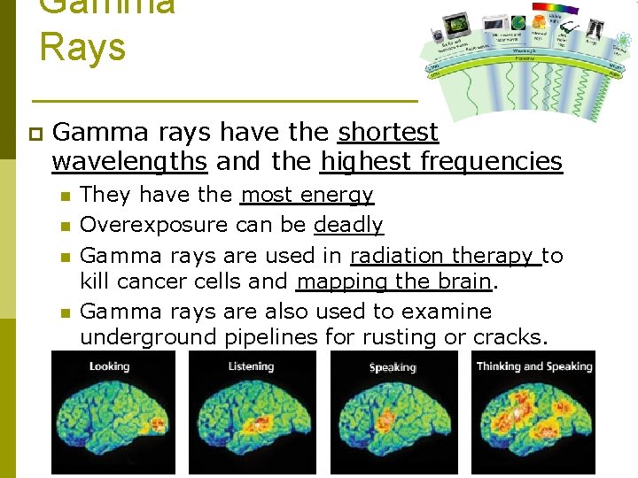 Gamma Rays p Gamma rays have the shortest wavelengths and the highest frequencies n