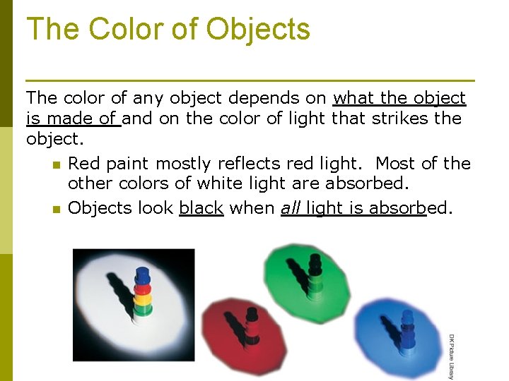 The Color of Objects The color of any object depends on what the object
