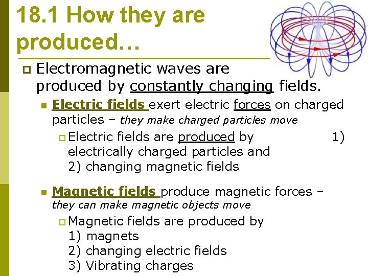 18. 1 How they are produced… p Electromagnetic waves are produced by constantly changing