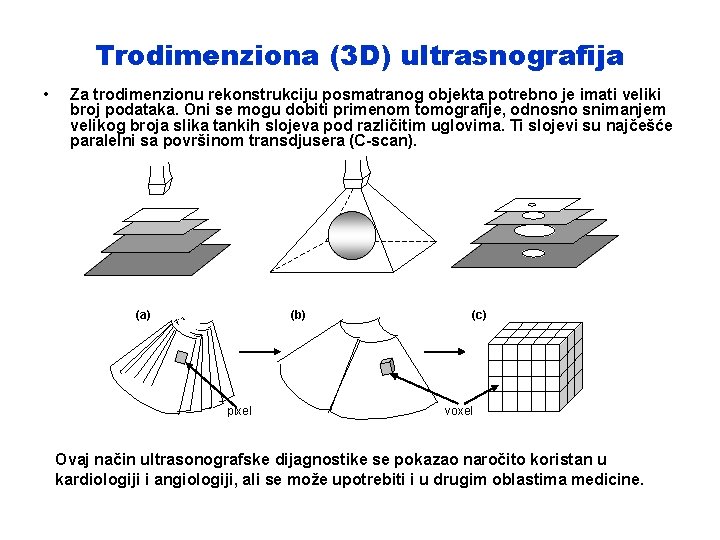 Trodimenziona (3 D) ultrasnografija • Za trodimenzionu rekonstrukciju posmatranog objekta potrebno je imati veliki
