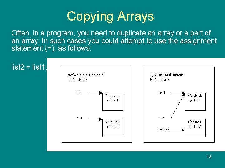 Copying Arrays Often, in a program, you need to duplicate an array or a