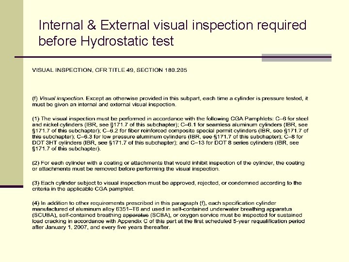 Internal & External visual inspection required before Hydrostatic test 
