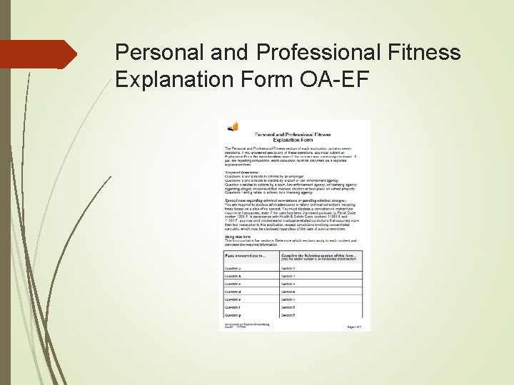 Personal and Professional Fitness Explanation Form OA-EF 