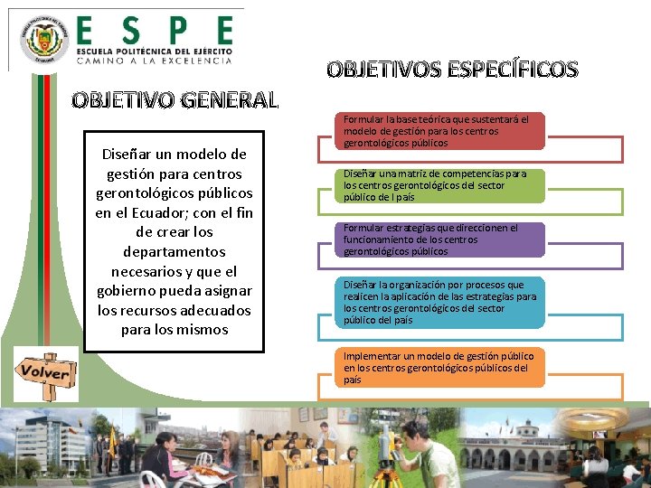 OBJETIVO GENERAL Diseñar un modelo de gestión para centros gerontológicos públicos en el Ecuador;