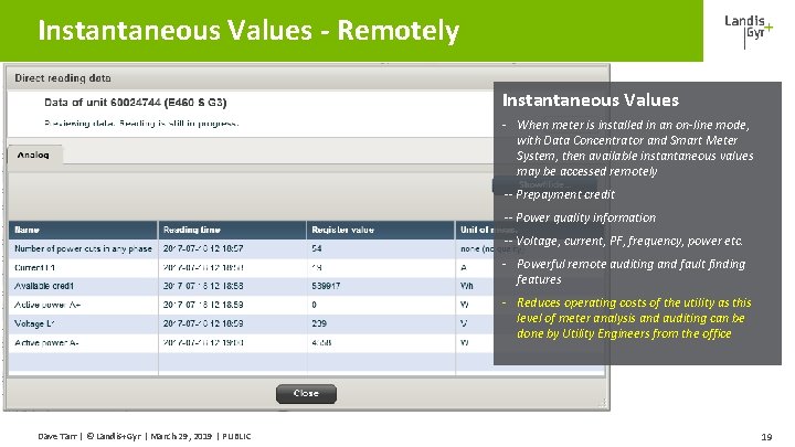 Instantaneous Values - Remotely Instantaneous Values - When meter is installed in an on-line Instantaneous Values - Remotely Instantaneous Values - When meter is installed in an on-line