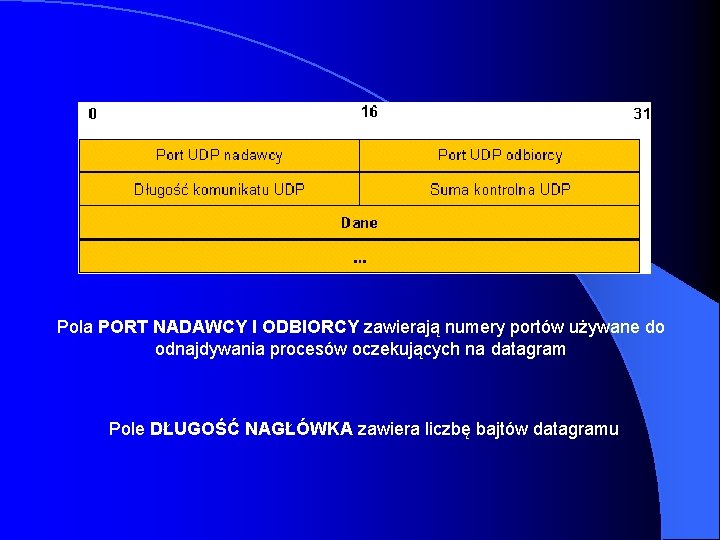 Pola PORT NADAWCY I ODBIORCY zawierają numery portów używane do odnajdywania procesów oczekujących na