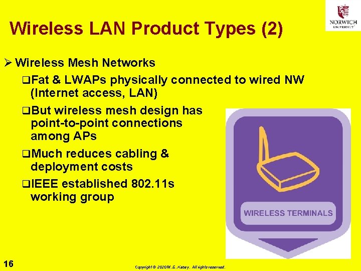 Wireless LAN Product Types (2) Ø Wireless Mesh Networks q. Fat & LWAPs physically