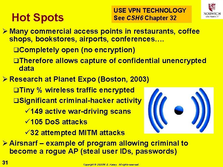 Hot Spots USE VPN TECHNOLOGY See CSH 6 Chapter 32 Ø Many commercial access