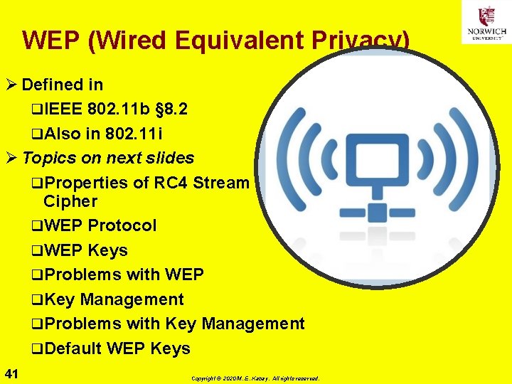 WEP (Wired Equivalent Privacy) Ø Defined in q. IEEE 802. 11 b § 8.