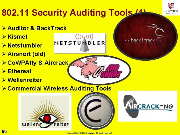 802. 11 Security Auditing Tools (1) Ø Auditor & Back. Track Ø Kismet Ø