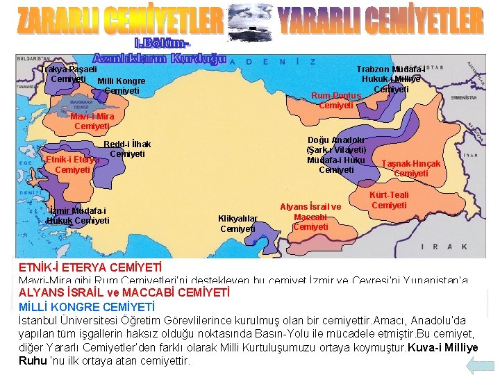 Trakya Paşaeli Cemiyeti Milli Kongre Cemiyeti Trabzon Müdafa-i Hukuk-i Milliye Cemiyeti Rum-Pontus Cemiyeti Mavr-i