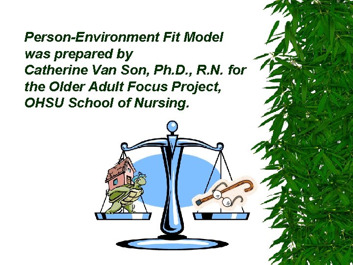 Person-Environment Fit Model was prepared by Catherine Van Son, Ph. D. , R. N.