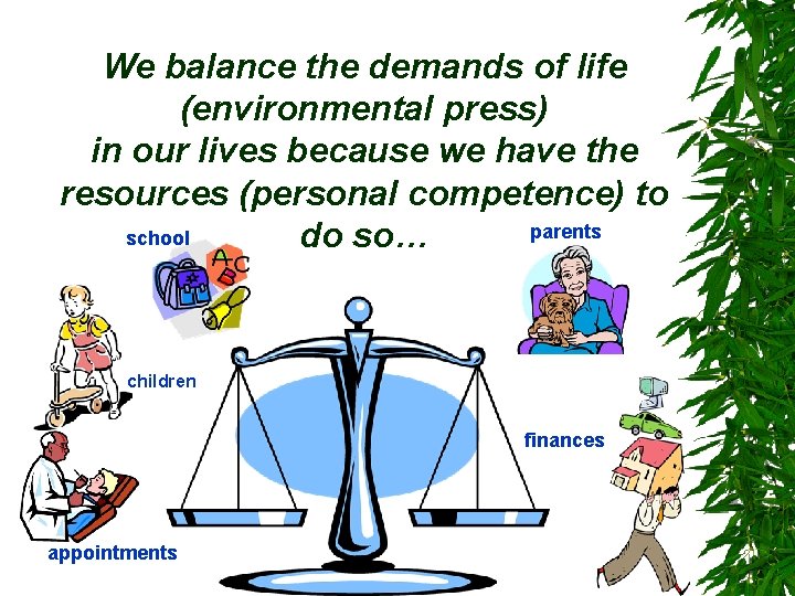 We balance the demands of life (environmental press) in our lives because we have