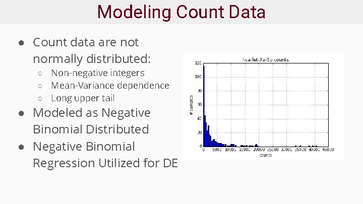 Modeling Count Data ● Count data are not normally distributed: ○ Non-negative integers ○