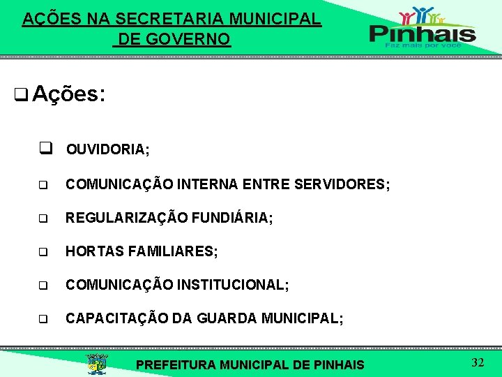 AÇÕES NA SECRETARIA MUNICIPAL DE GOVERNO q Ações: q OUVIDORIA; q COMUNICAÇÃO INTERNA ENTRE